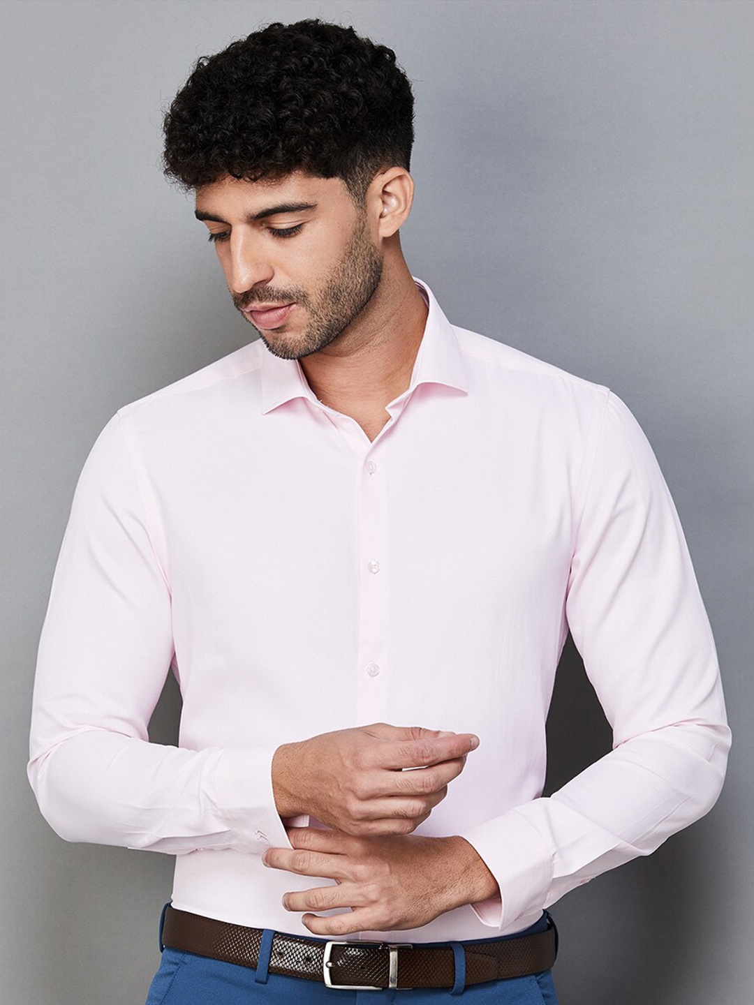 

CODE by Lifestyle Spread Collar Slim Fit Casual Cotton Shirt, Pink