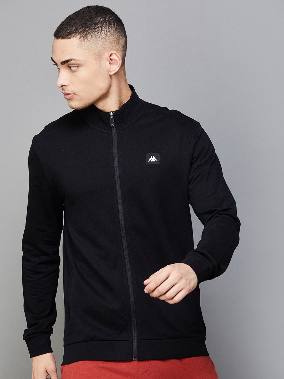 

Kappa Mock Collar Cotton Front-Open Sweatshirt, Black