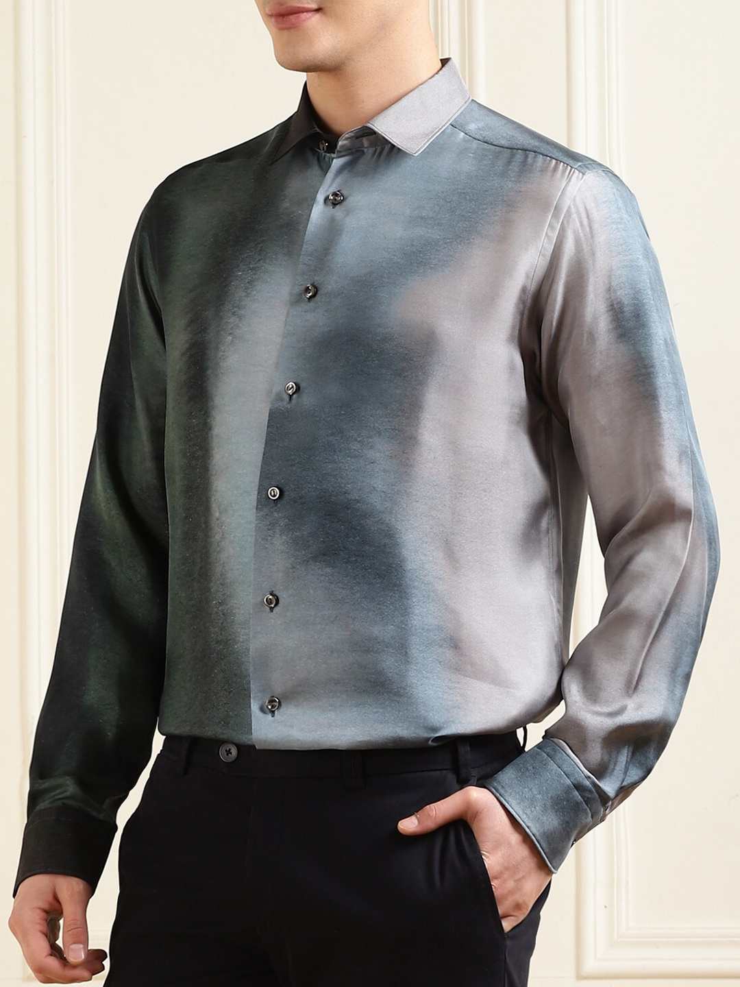 

Eton Ombre Printed Silk Formal Shirt, Green
