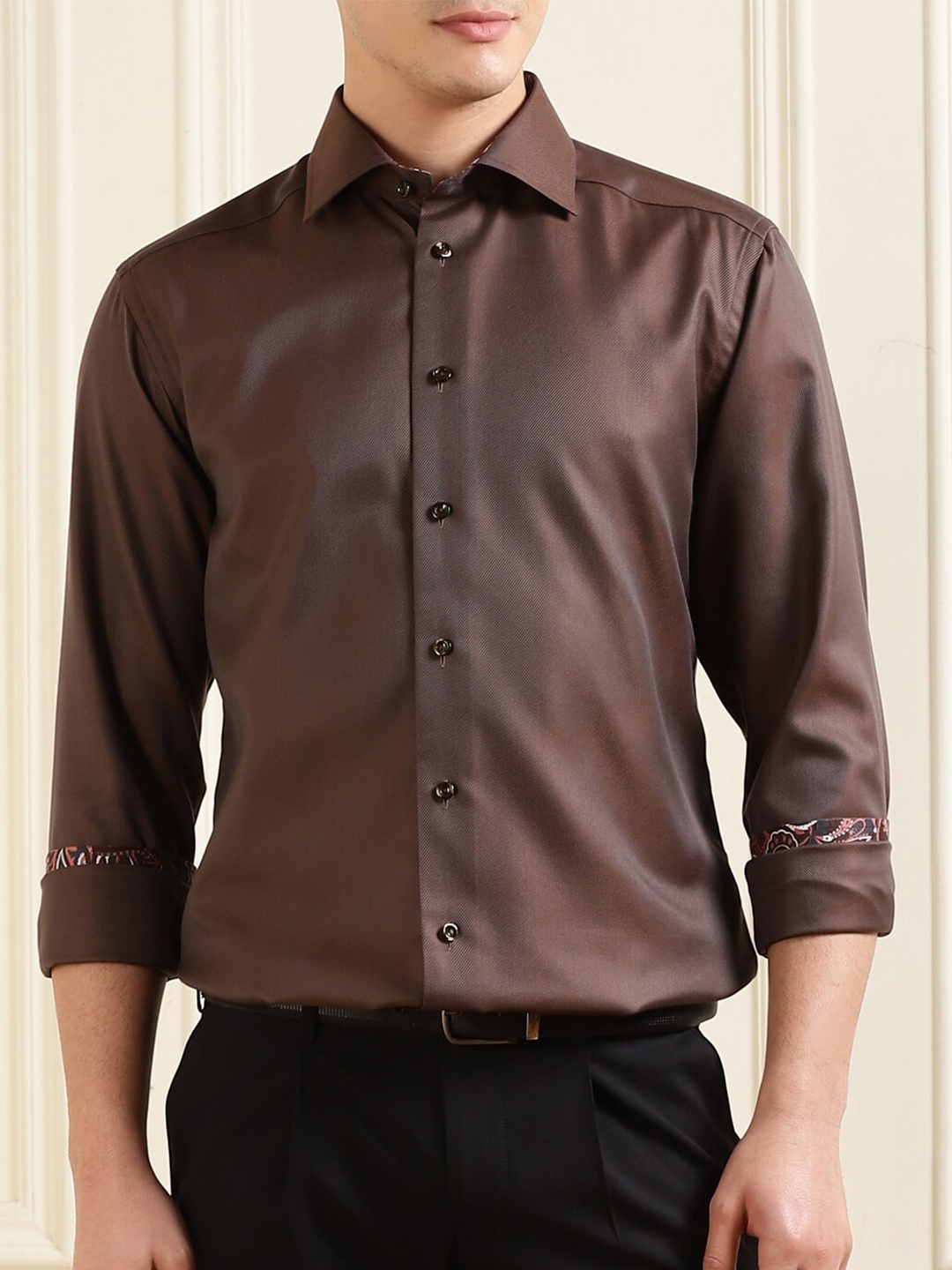 

Eton Twill Cotton Formal Shirt, Brown