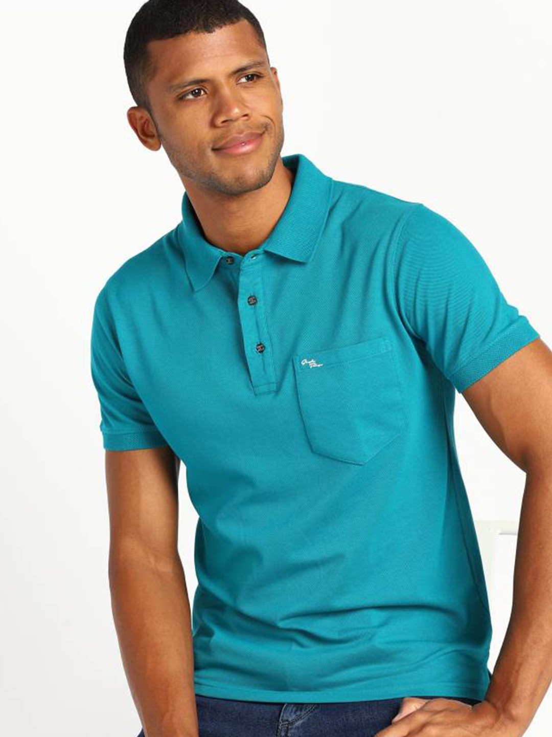 

Fort Collins Polo Collar Short Sleeves Cotton T-shirt, Turquoise blue