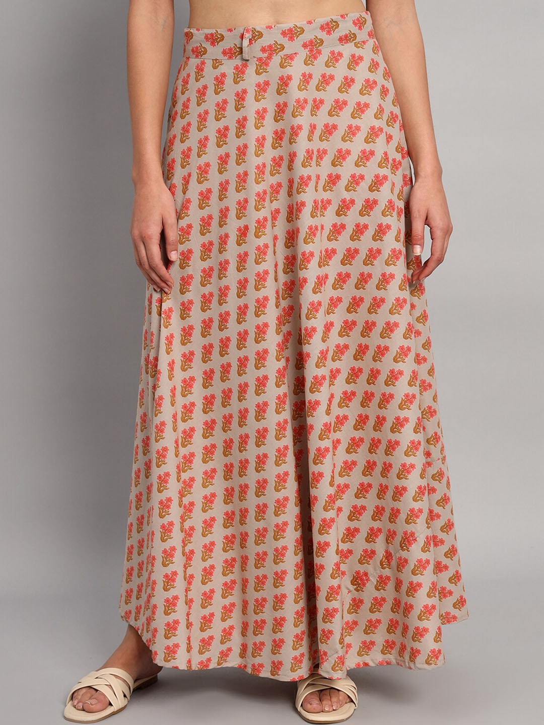 

HANDICRAFT PALACE Floral Printed Pure Cotton Wrap Maxi Skirts, Beige