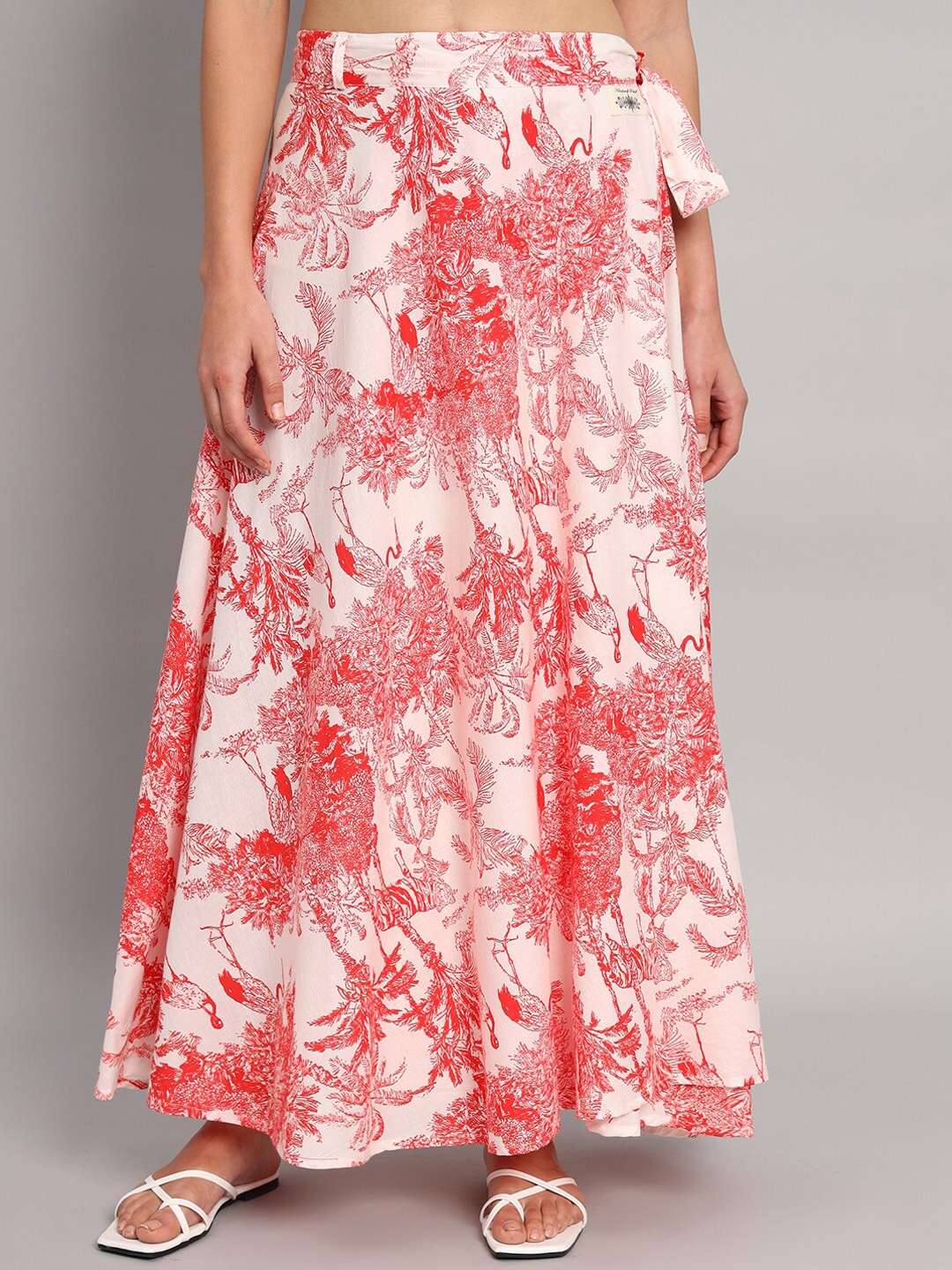 

HANDICRAFT PALACE Printed Pure Cotton Wrap-Around Maxi Skirt, Red
