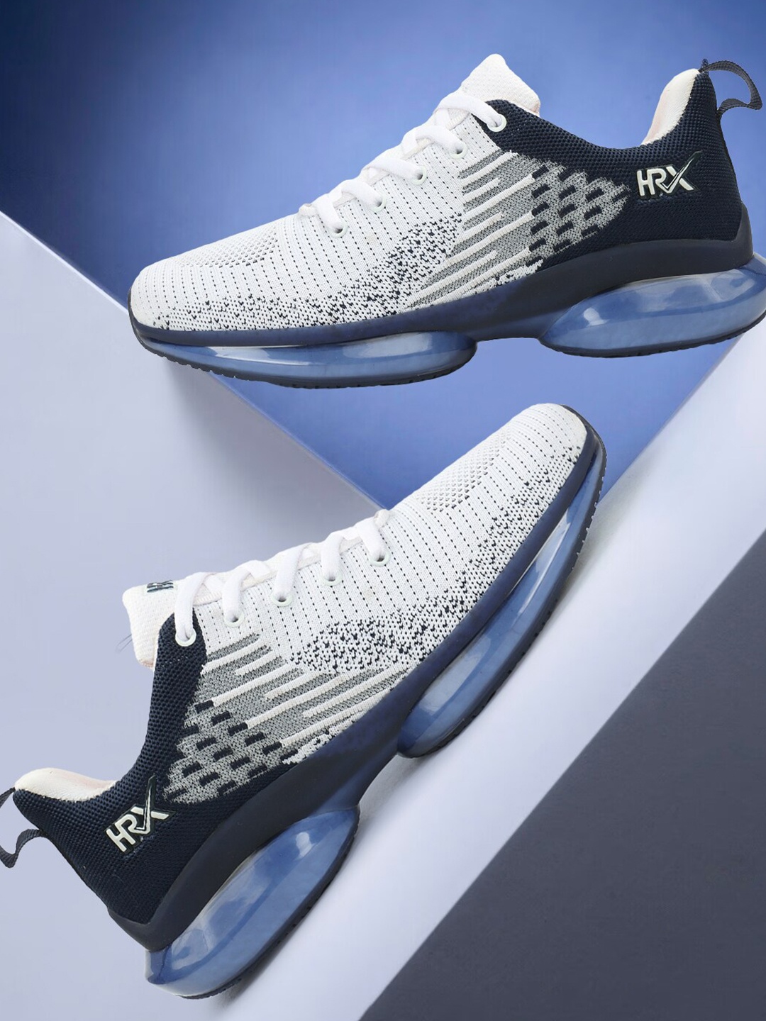 

HRX by Hrithik Roshan Men White Textured Lace-Up Running Shoes, Navy blue