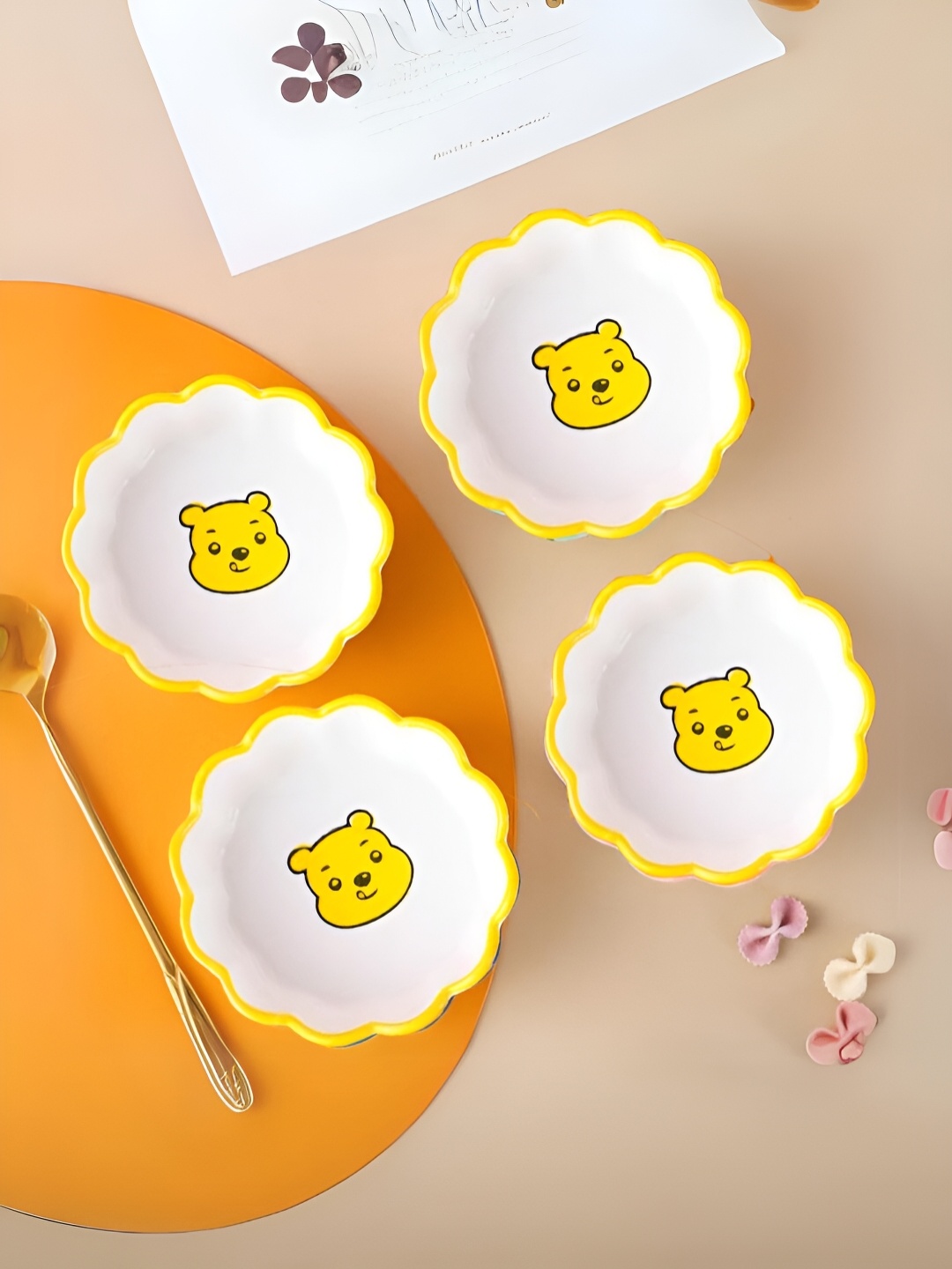 

UniKart Yellow & White 4 Pieces Printed Porcelain Glossy Bowls