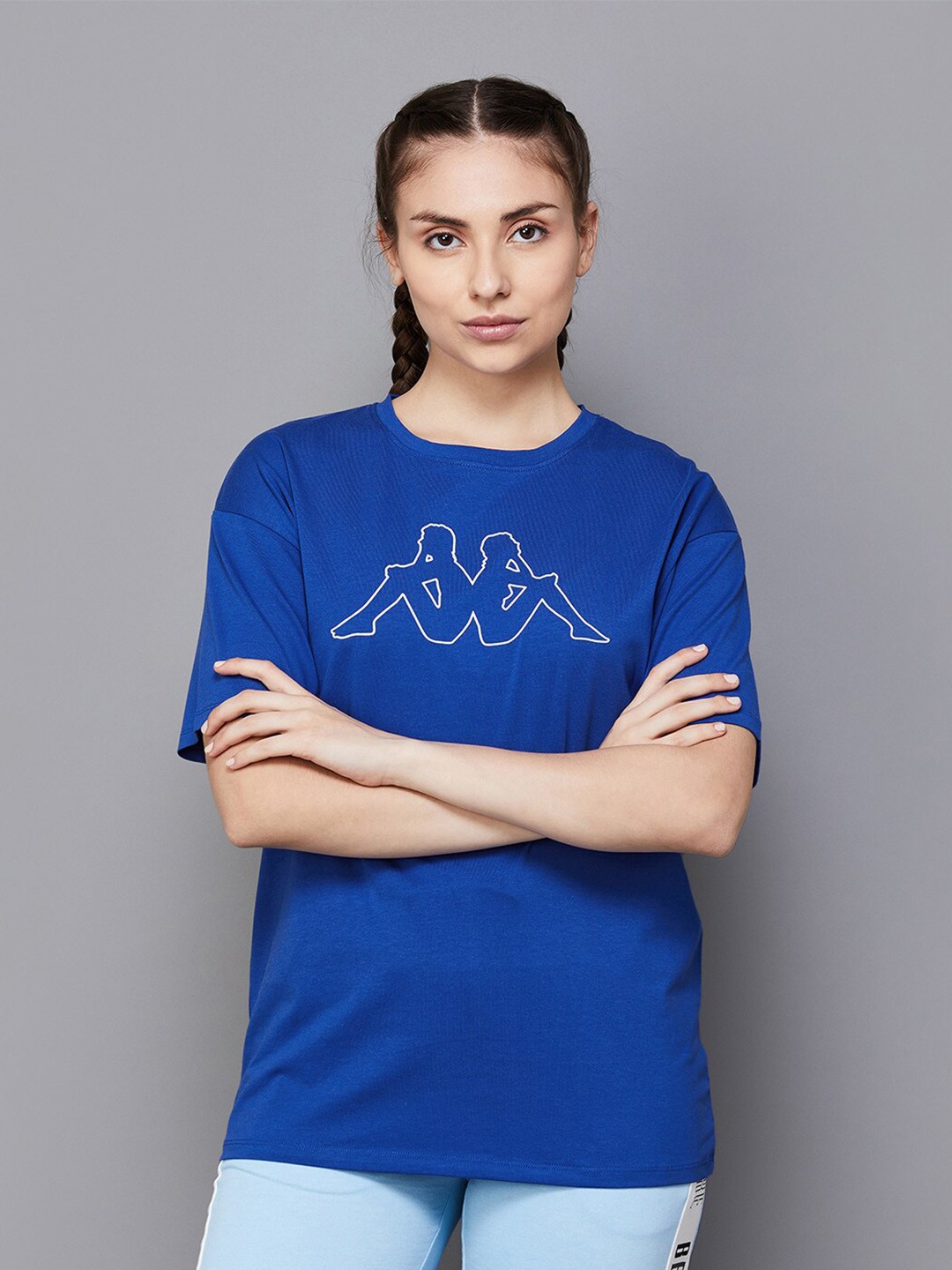 

Kappa Graphic Printed Round Neck Gym Cotton T-shirt, Blue