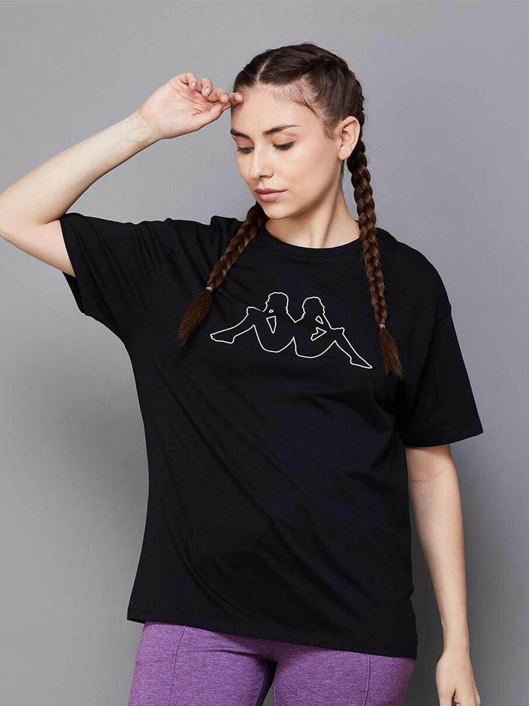 

Kappa Graphic Printed Round Neck Gym Cotton T-shirt, Black