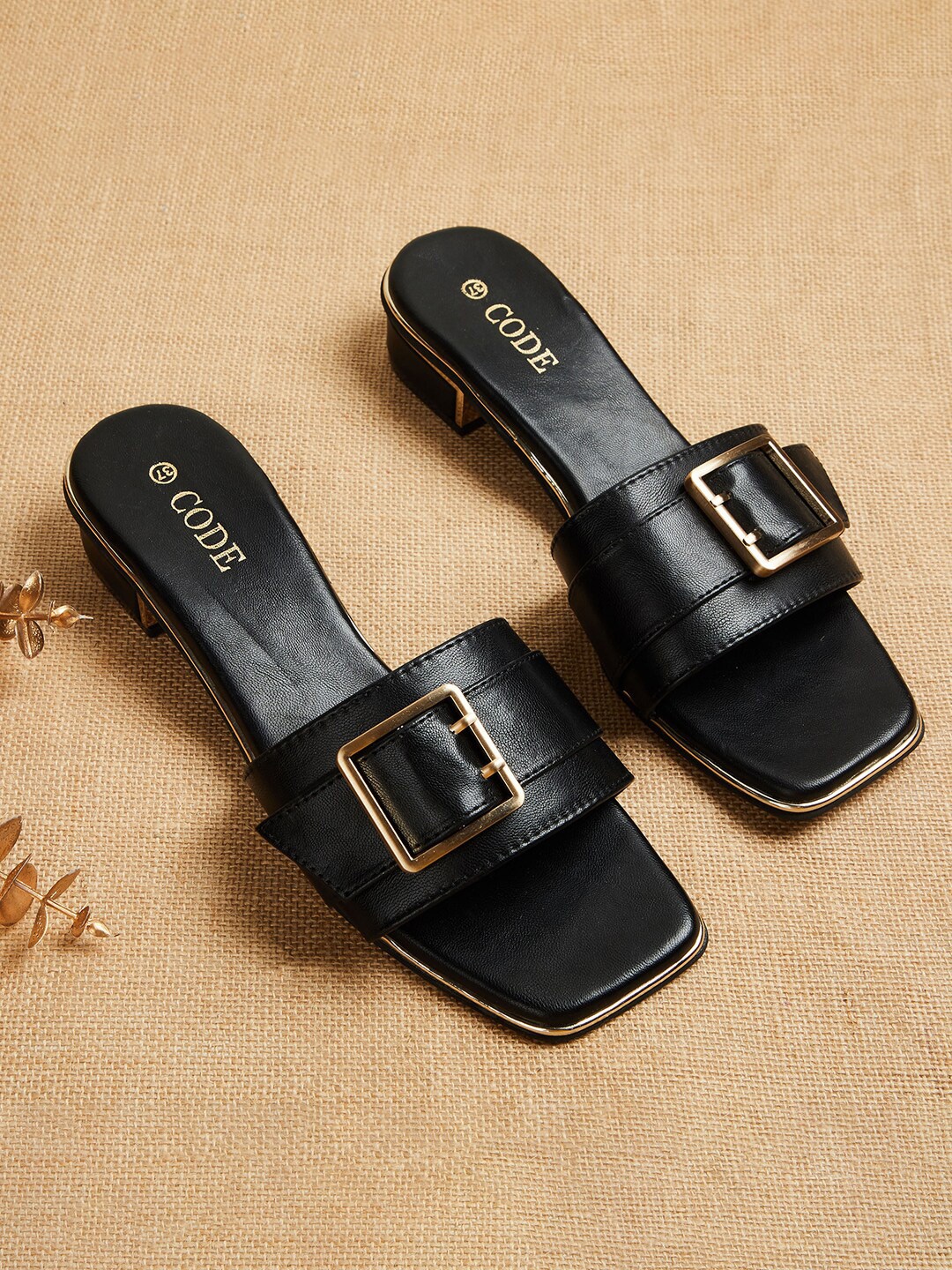 

CODE by Lifestyle Buckle Detailed Block Heels, Black