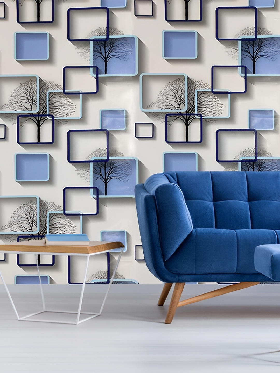 

Rosecraft White & Blue Abstract Printed Self-Adhesive Wallpaper