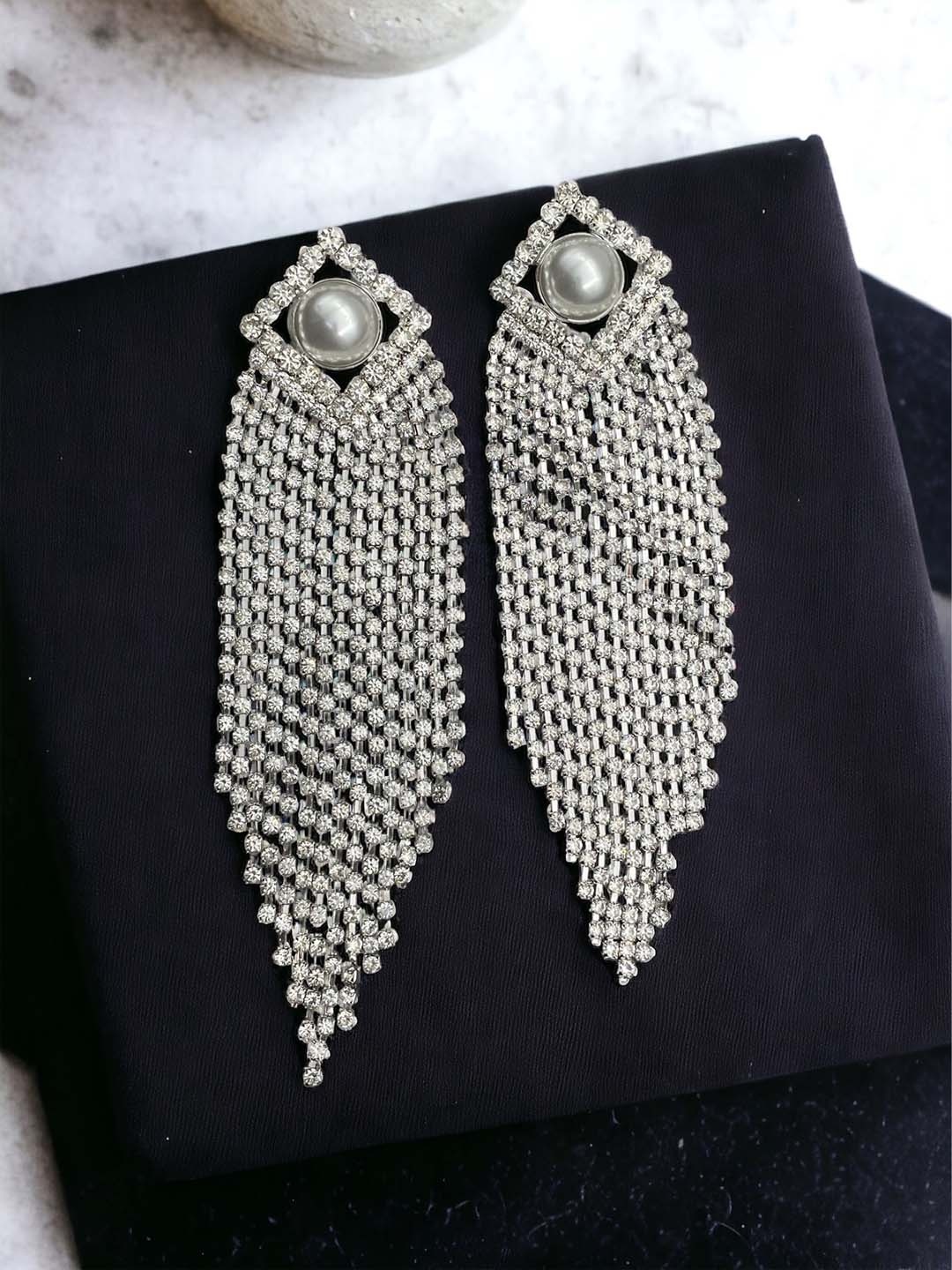 

ISHKAARA Silver Plated Rhinestone Studded Drop Earrings