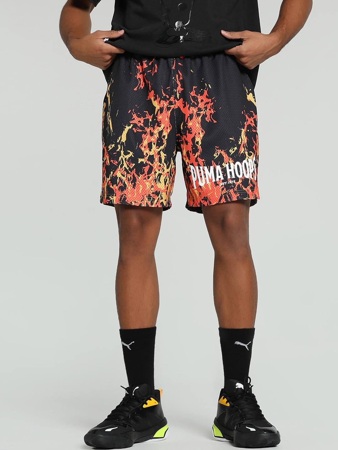 

Puma Men Straight Flames Printed Basketball Sports Shorts, Black