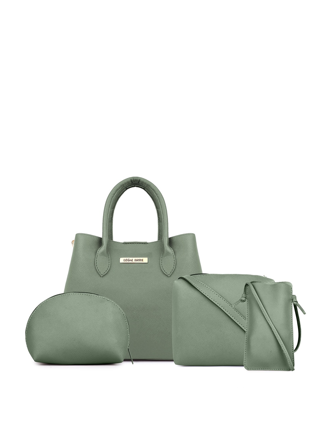 

LEGAL BRIBE Combo Of 4 PU Structured Handheld Bag, Green