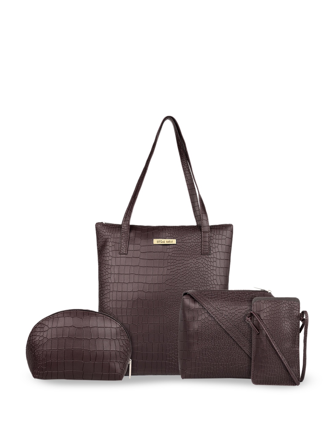 LEGAL BRIBECombo Of 4 PU Oversized Structured Shoulder Bag, Brown
