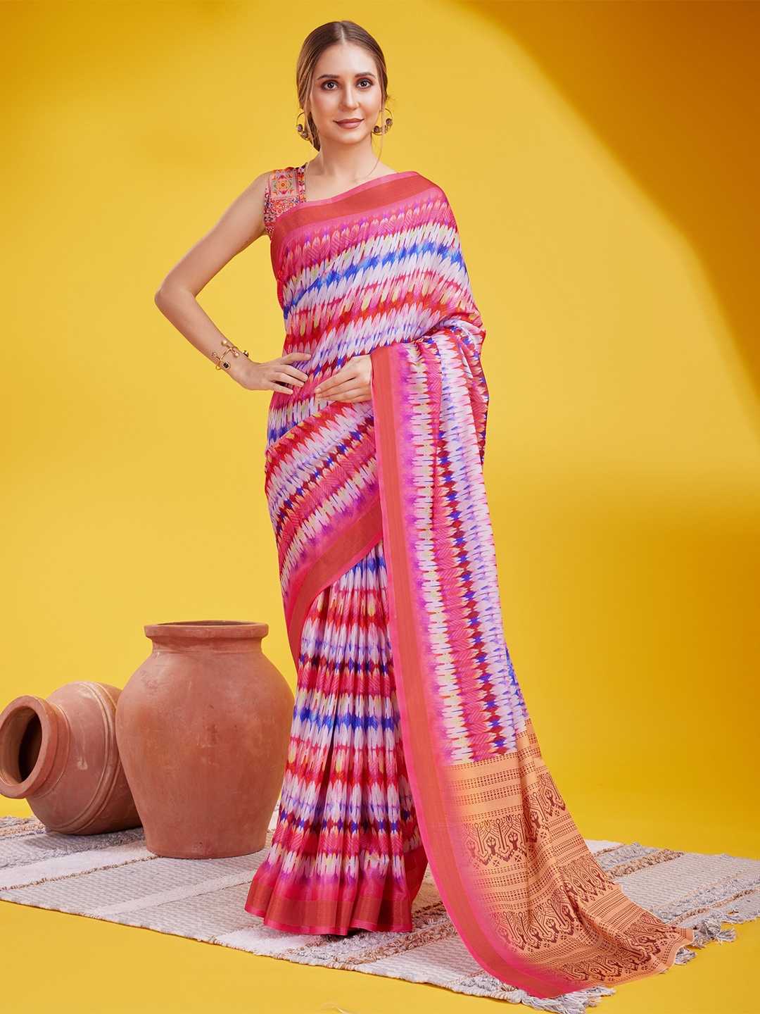 

Anouk Abstract Printed Silk Cotton Saree, Pink