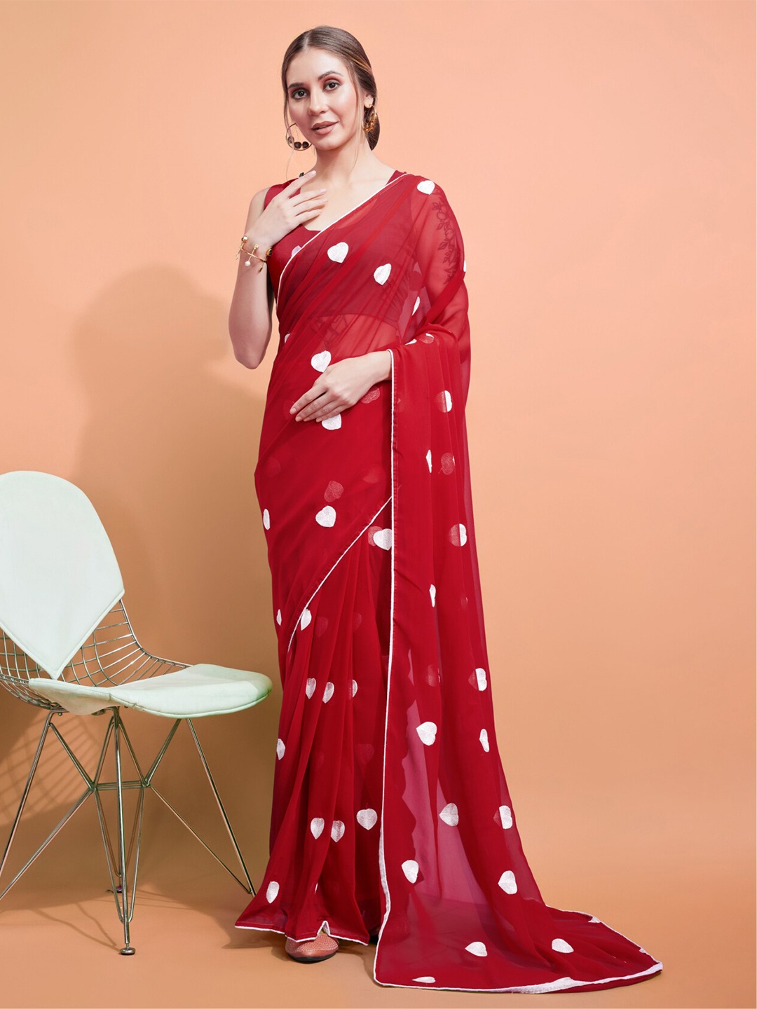 

Anouk Geometric Embroidered Pure Georgette, Red