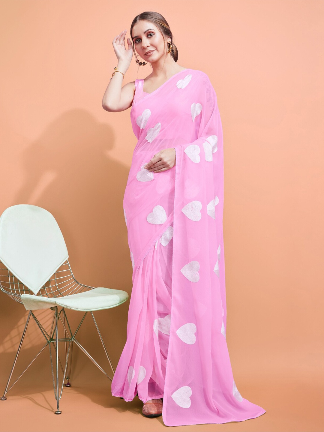 

Anouk Ethnic Motifs Embroidered Pure Georgette Saree, Pink