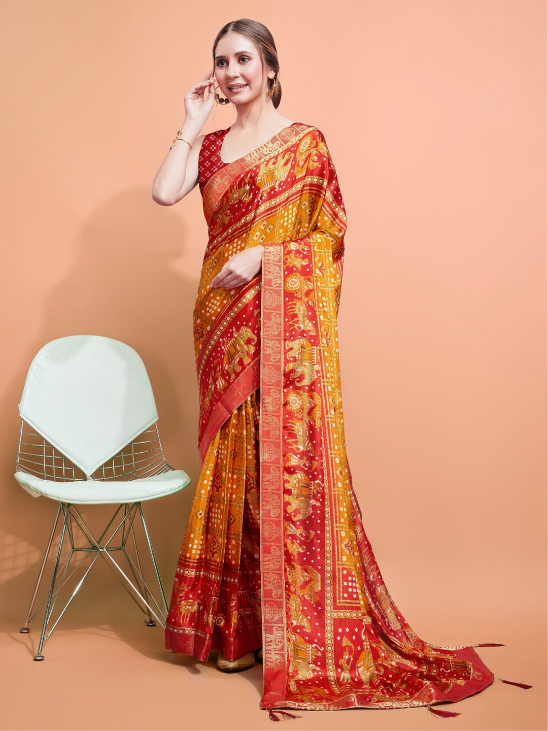 

Anouk Bandhani Printed Zari Pure Silk Saree, Mustard