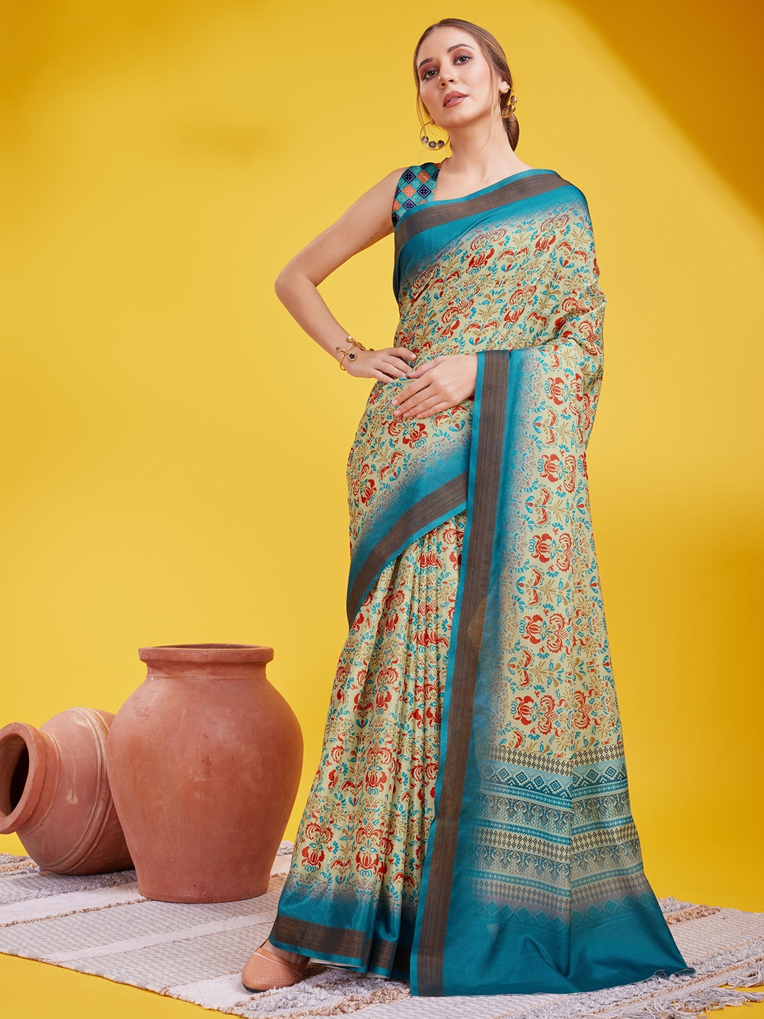 

Anouk Ethnic Motifs Silk Cotton Saree, Beige