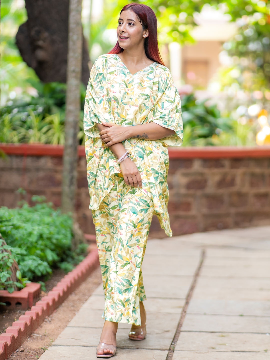 

Libas Printed Kaftan & Palazzos Co-Ords Set, Cream