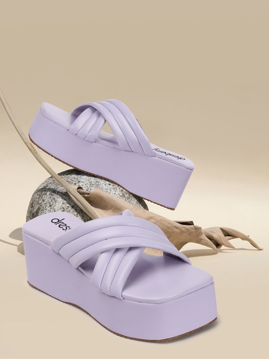 

DressBerry Purple Cross Strappy Flatform Heels