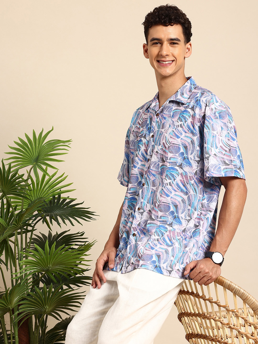 

Mast & Harbour Men Abstract Printed Casual Shirt, Blue