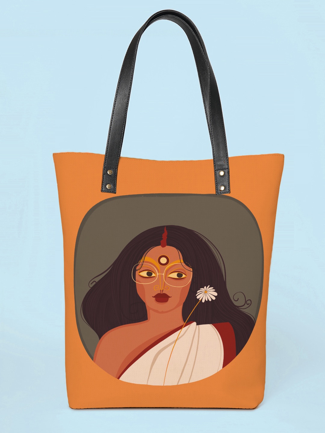 

Kalankit Graphic Printed Vegan Leather Shopper Tote Bag, Orange