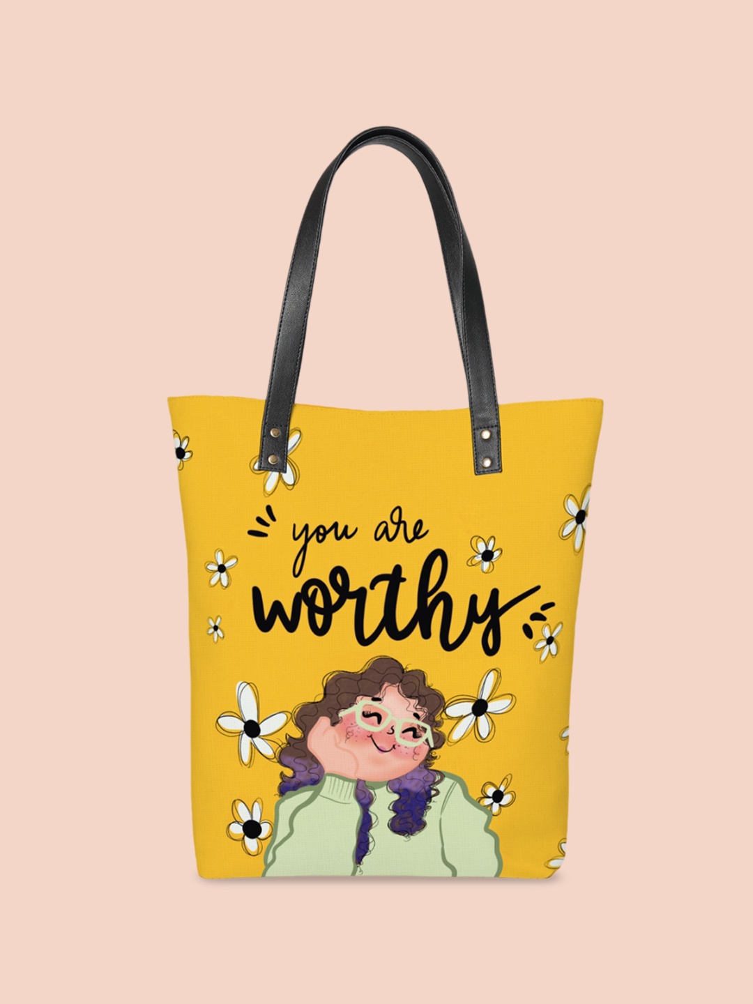 

Kalankit Graphic Printed Structured Vegan Leather Tote Bag, Yellow