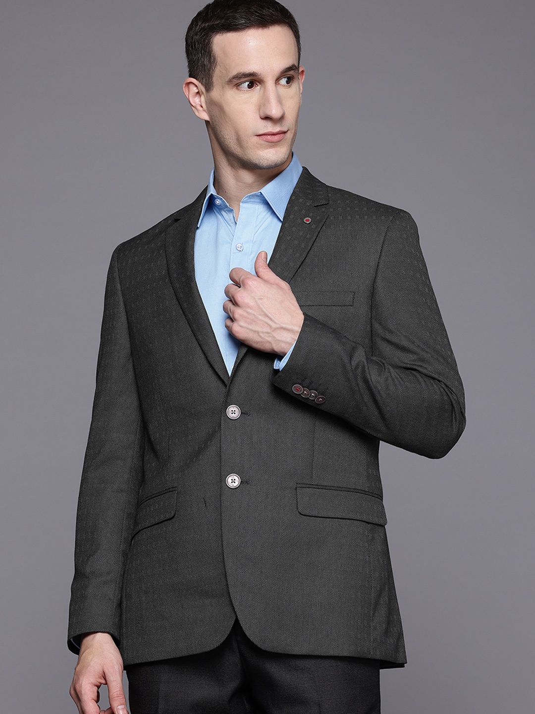 

Raymond Textured Regular Fit Single-Breasted Formal Blazer, Grey