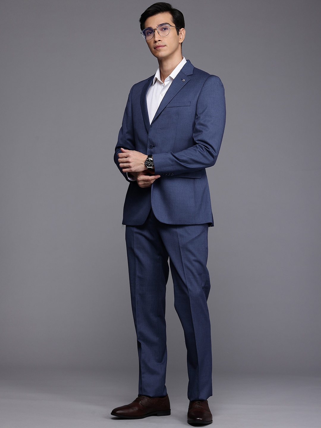 

Raymond Self Design Notched Lapel Single-Breasted Formal 2 Piece Suits, Navy blue