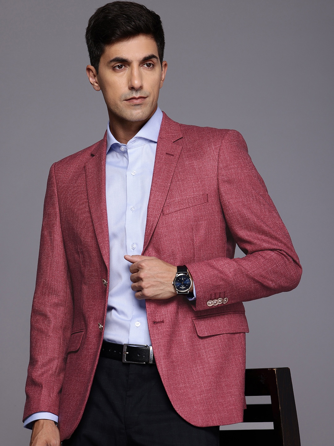 

Raymond Notched Lapel Single-Breasted Formal Blazers, Burgundy