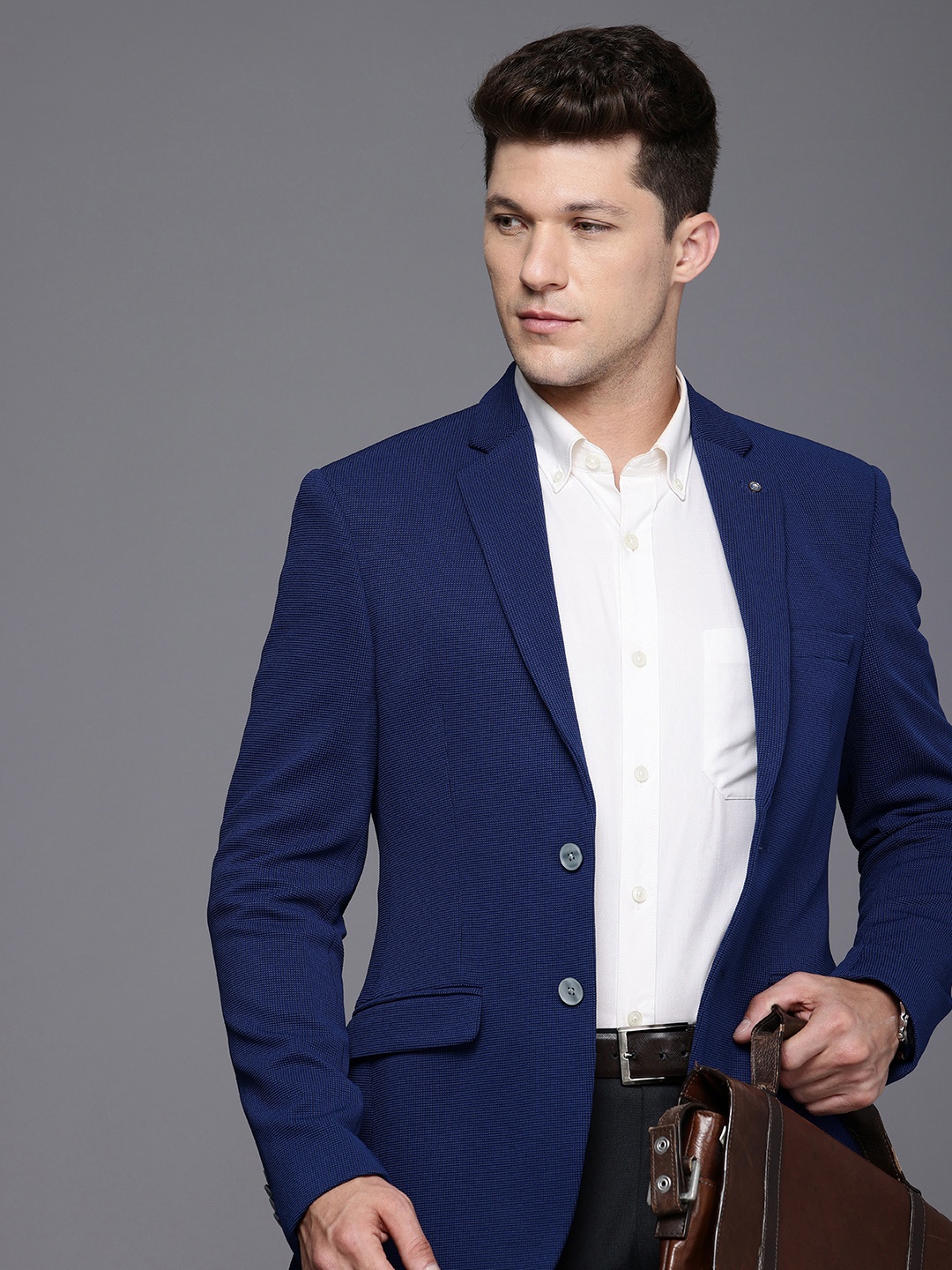 

Raymond Self Design Notched Lapel Single-Breasted Formal Blazer, Blue
