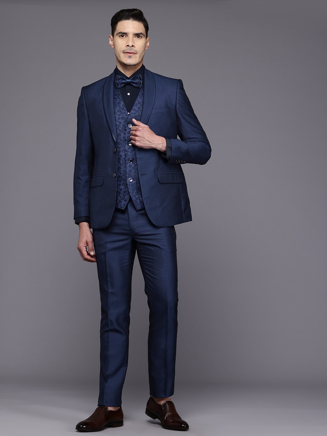 

Raymond Party Blazer & Trouser With Woven Design Waistcoat, Blue