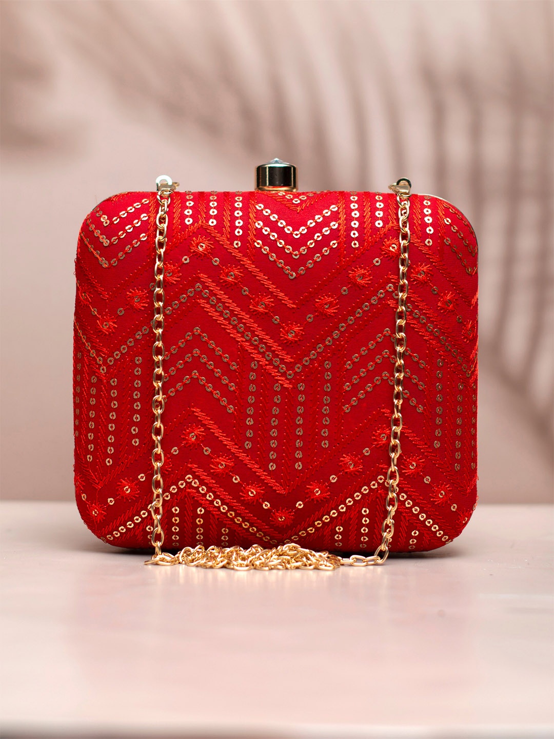 

ARTKLIM Embroidered Box Clutch, Red