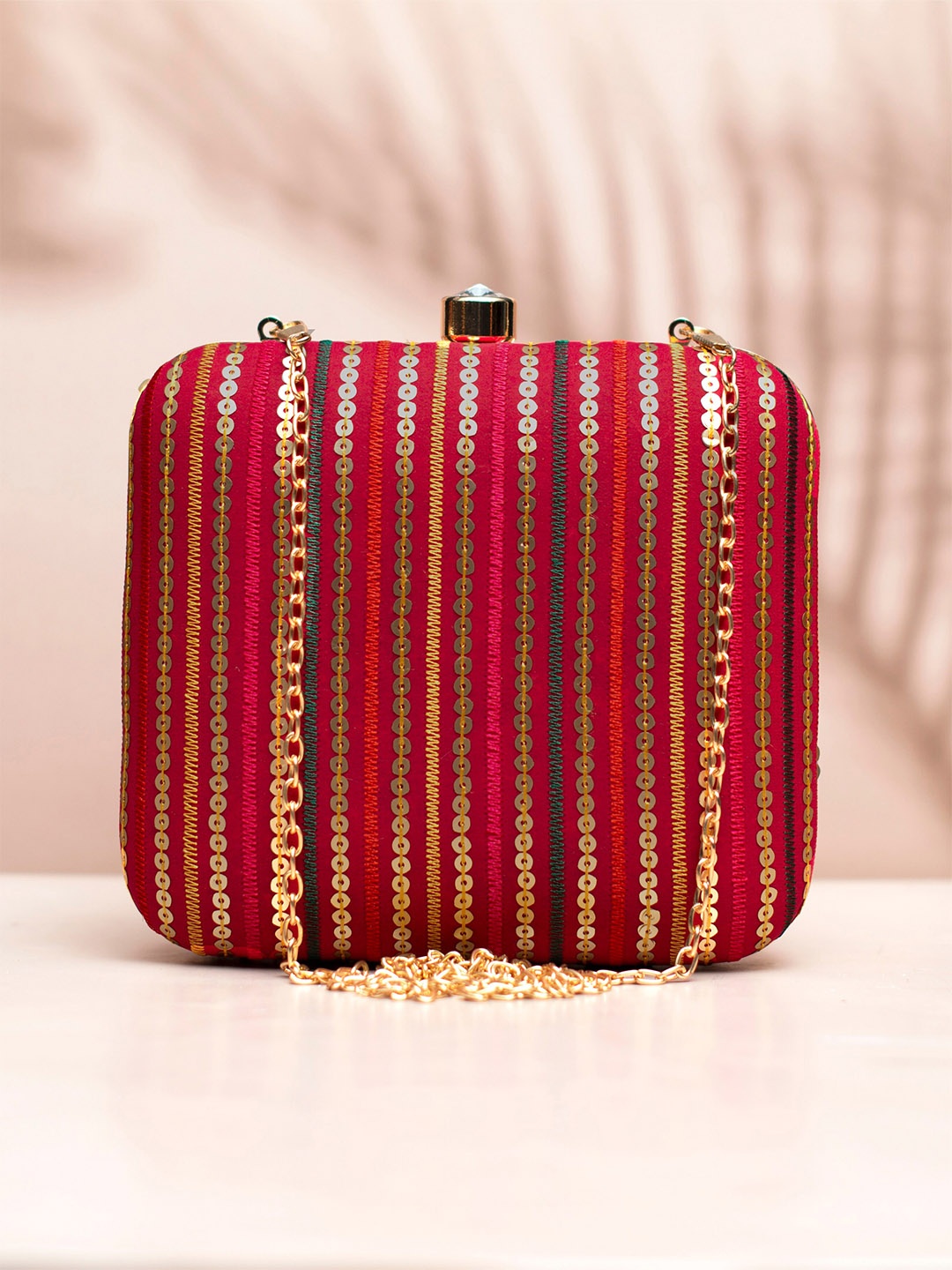 

ARTKLIM Embroidered Box Clutch, Red