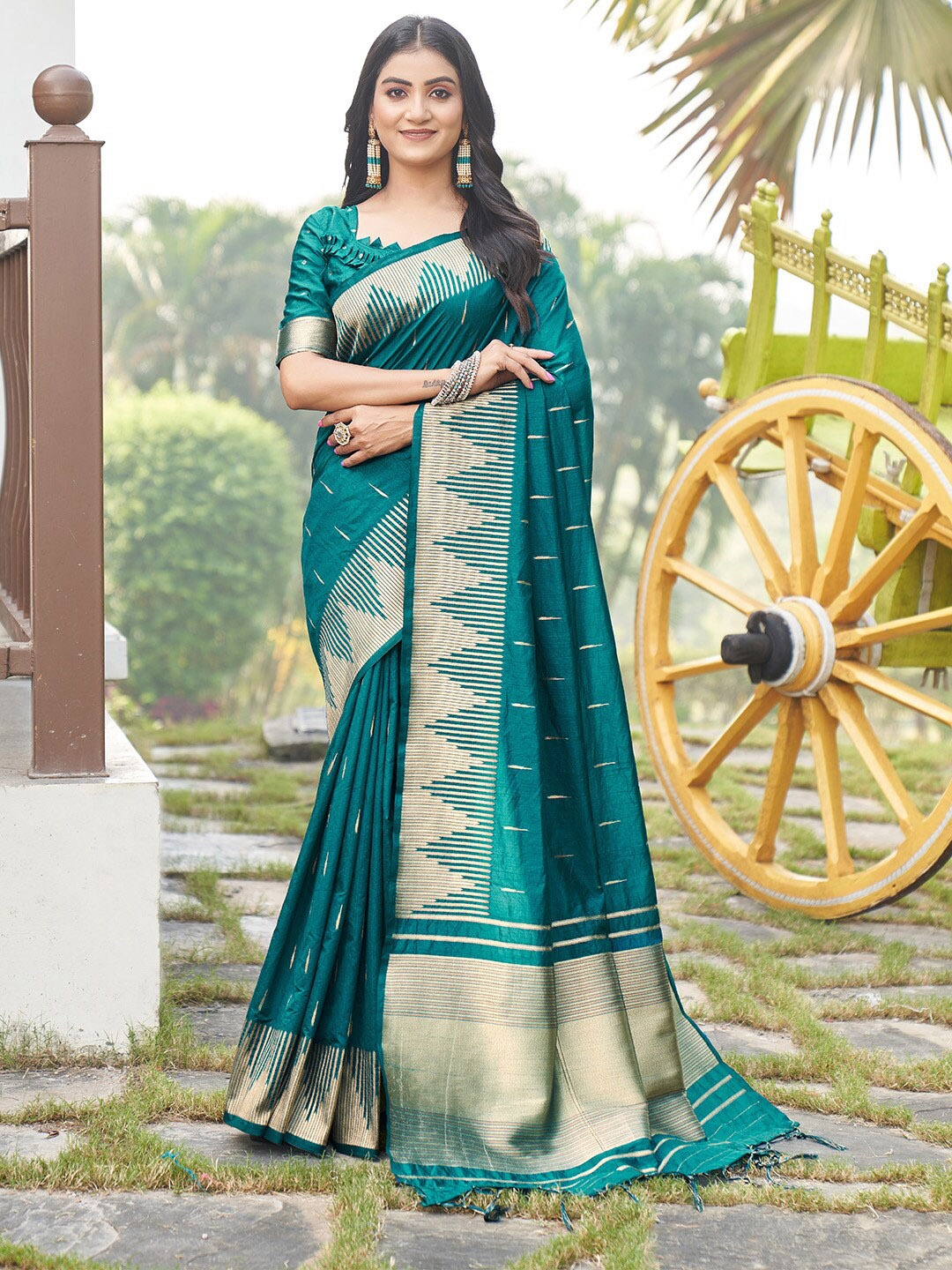 

KARAGIRI Ethnic Motifs Woven Design Zari Banarasi Saree, Green