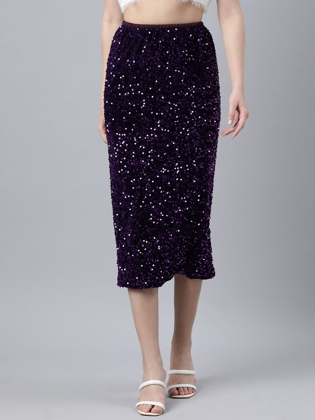 

SHOWOFF Self Design Straight Midi Skirt, Purple