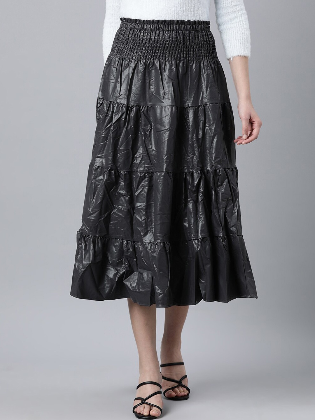 

SHOWOFF Tiered Midi Skirt, Grey