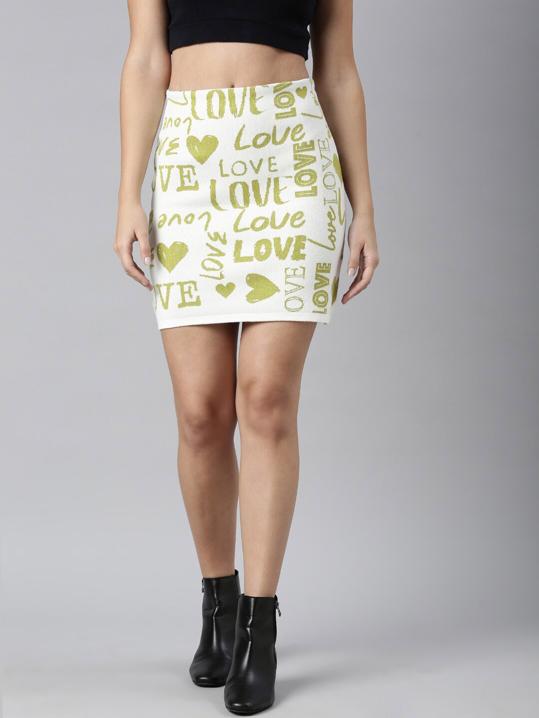 

SHOWOFF Typography Printed Pencil Mini Skirt, Green