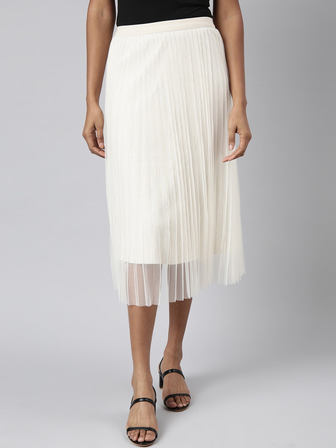 

SHOWOFF Midi Flared Skirt, Cream