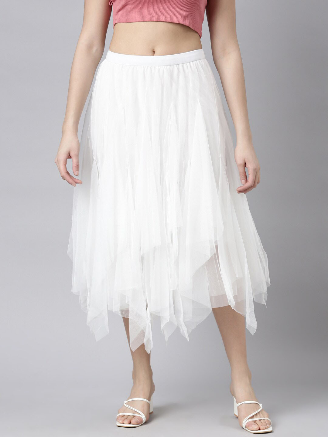 

SHOWOFF Flared Monochrome Midi Skirt, White