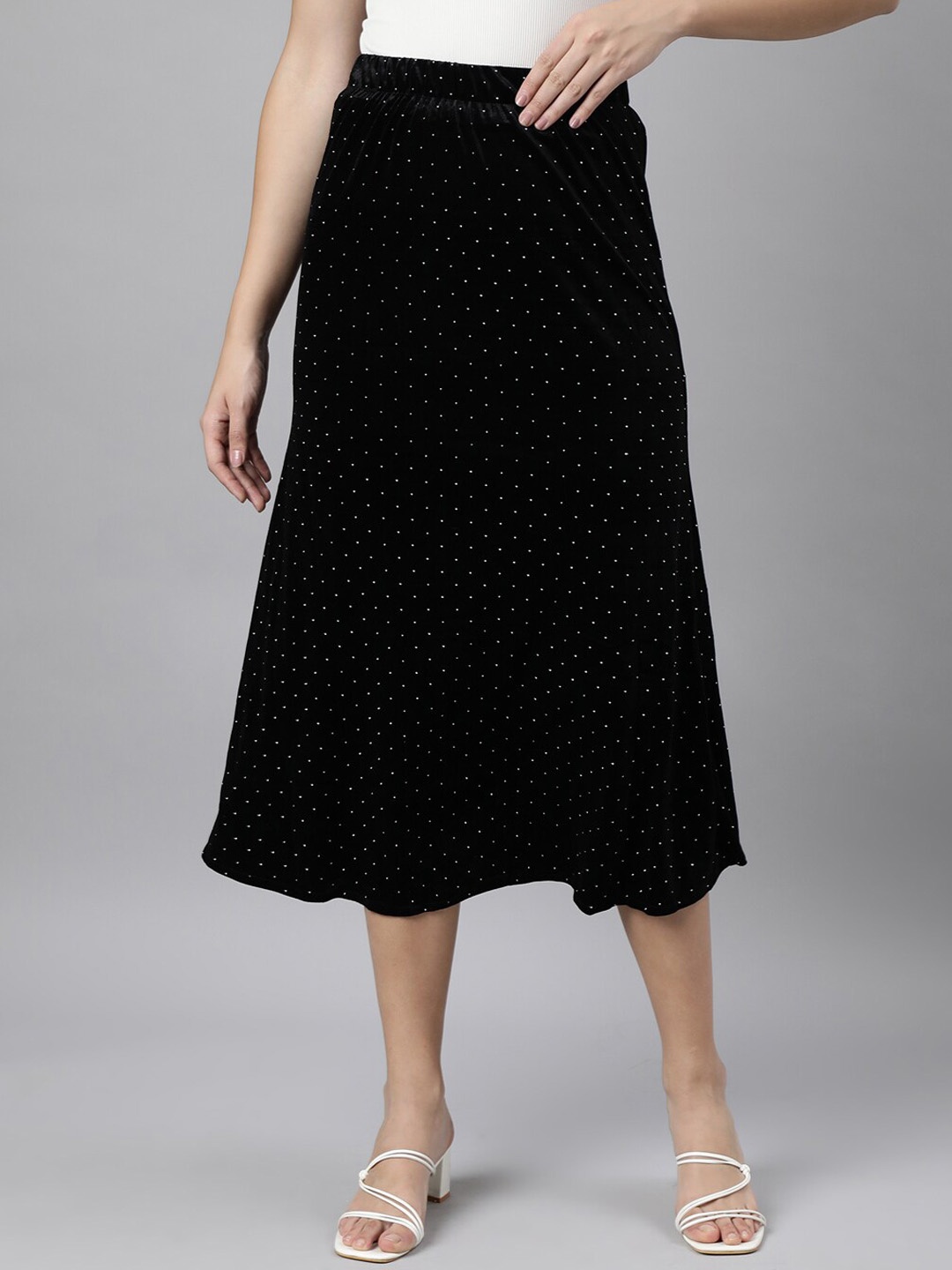

SHOWOFF Printed A-Line Mid Skirts, Black
