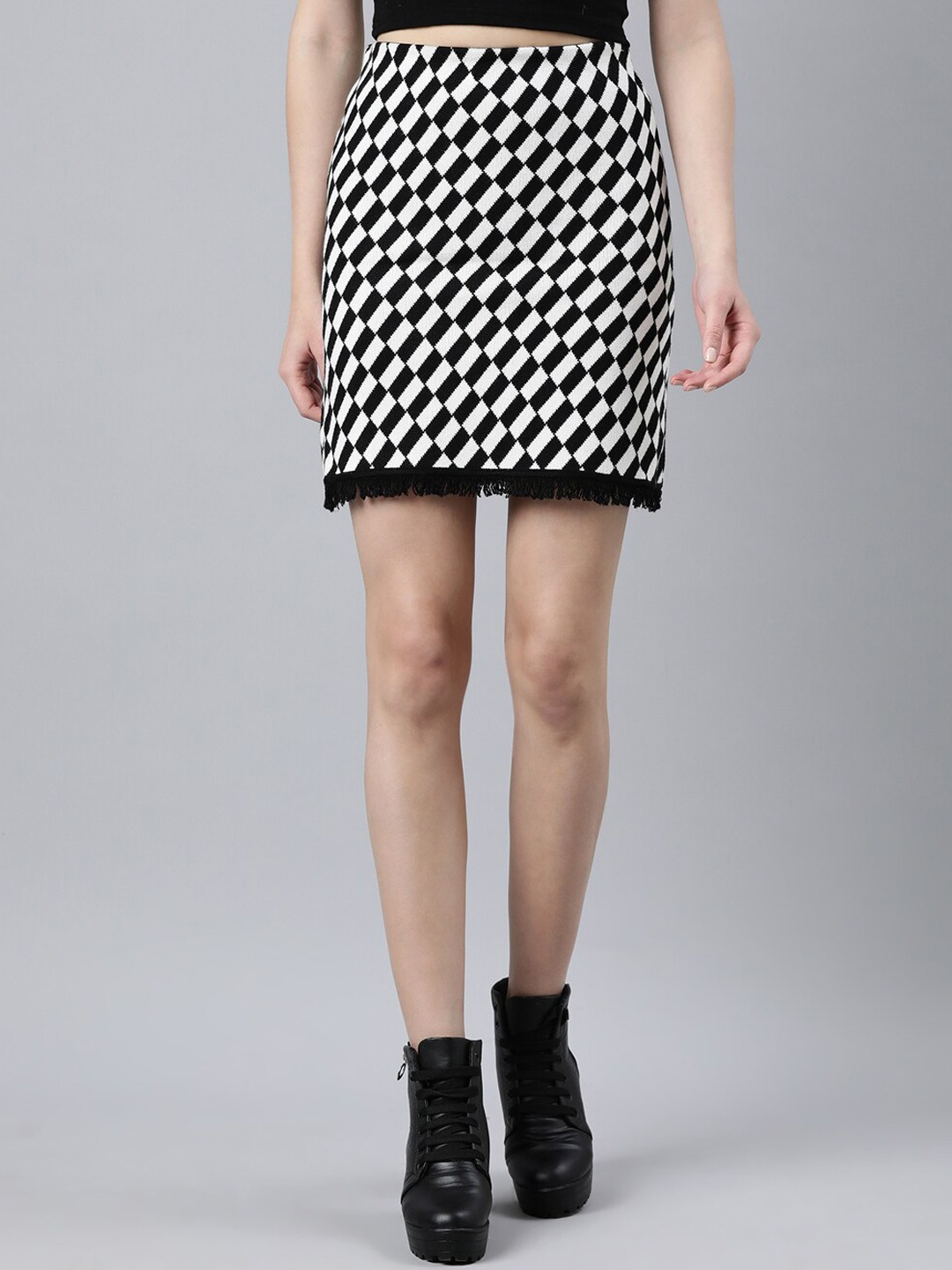 

SHOWOFF Checked Pencil Mini Skirt, Black