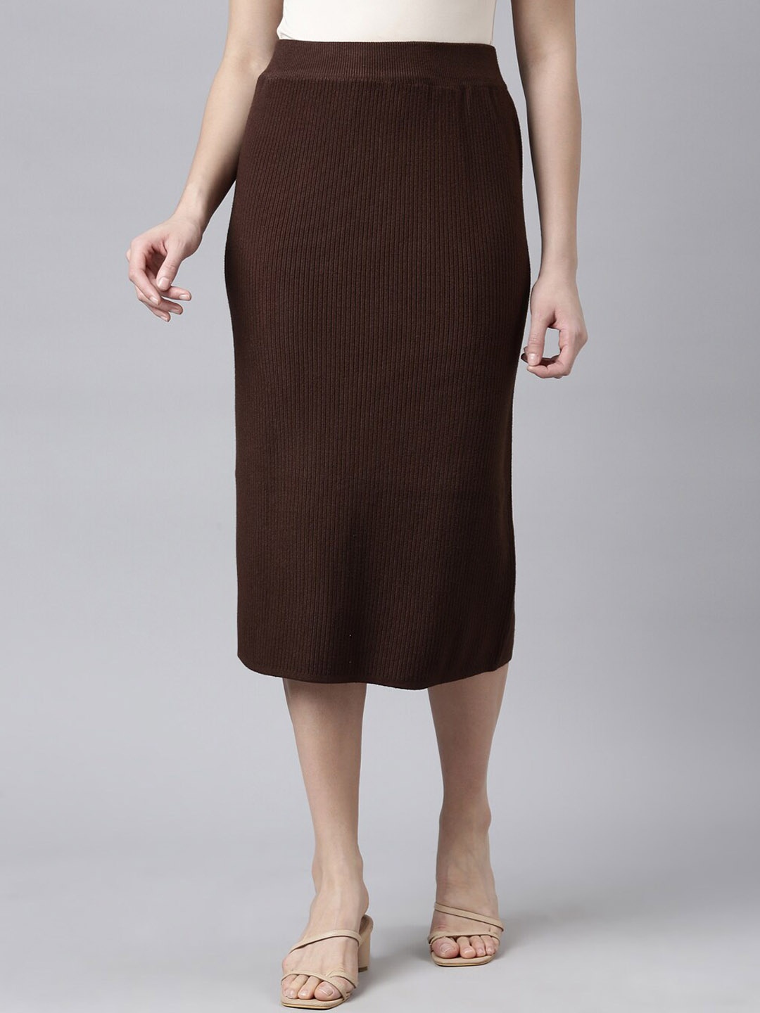 

SHOWOFF Self-Designed Straight Midi Skirt, Brown