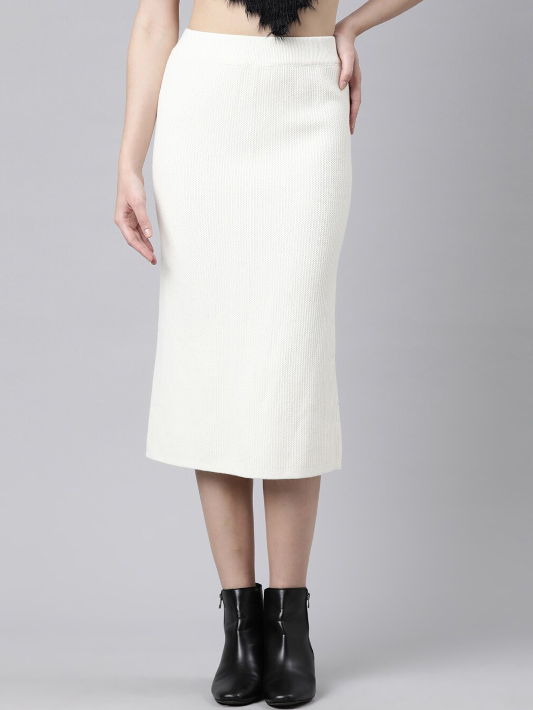 

SHOWOFF Self Design Straight Midi Skirt, Cream