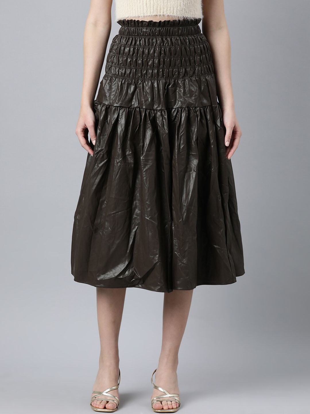 

SHOWOFF Monochrome Flared Midi Length Skirt, Brown