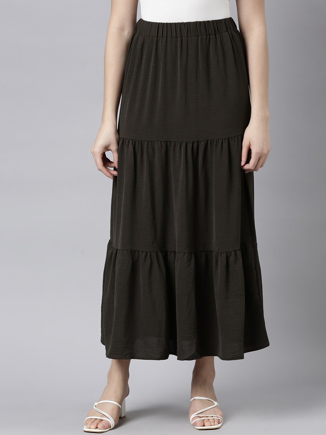 

SHOWOFF Tiered Maxi Skirt, Olive