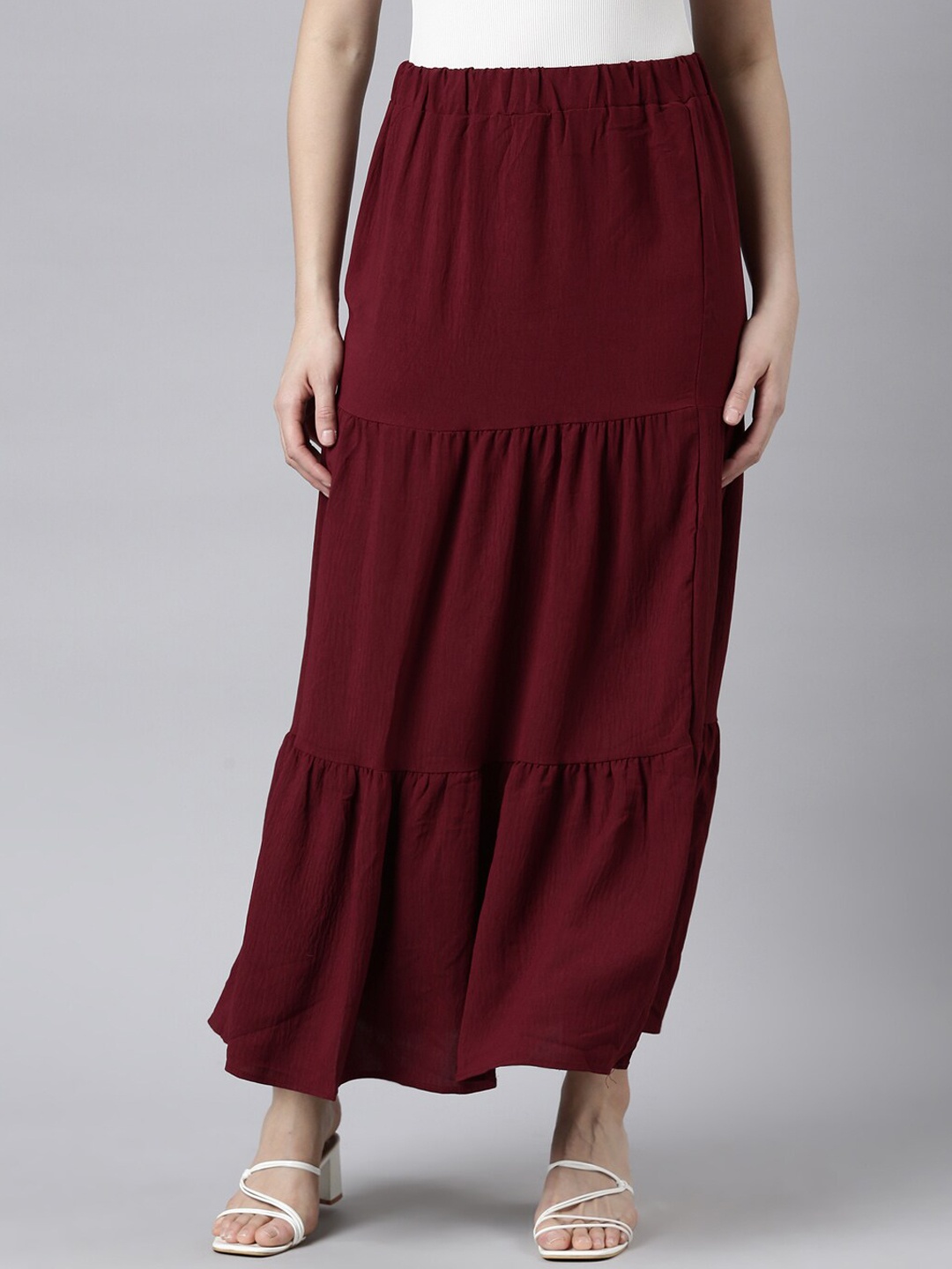 

SHOWOFF Tiered Maxi Skirts, Maroon