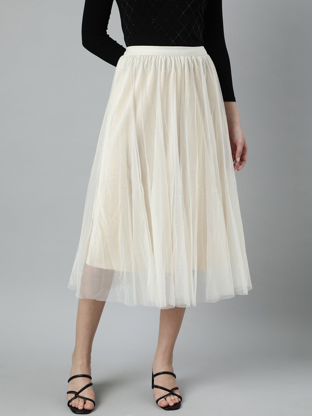 

SHOWOFF Flared Midi Skirt, Cream