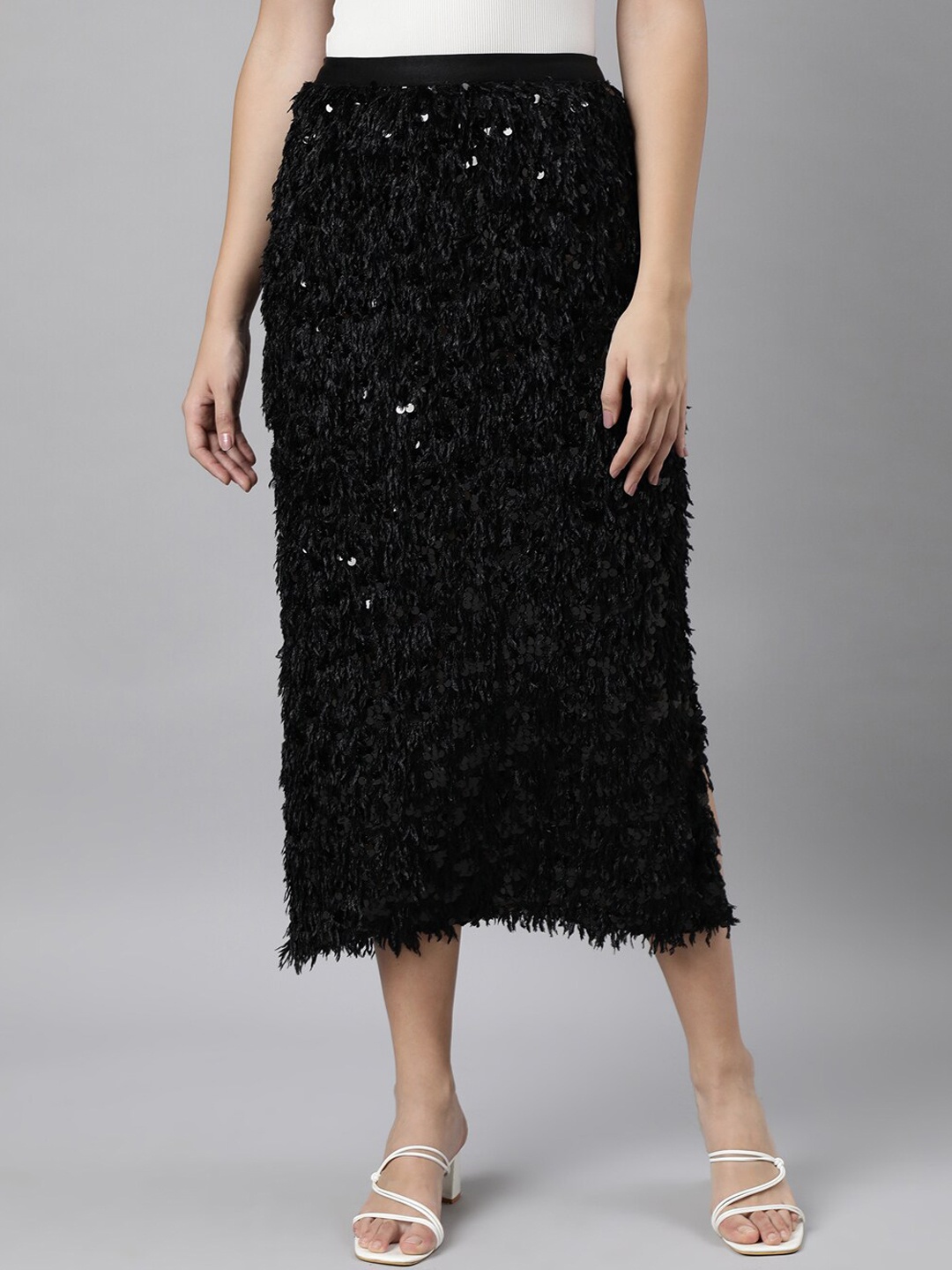 

SHOWOFF Sequin Embellished Straight Midi Skirt, Black