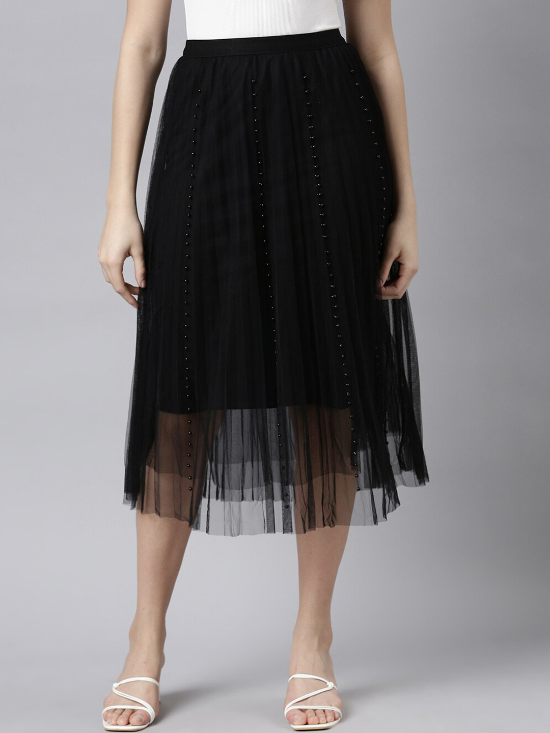 

SHOWOFF Embellished Flared Midi Skirts, Black